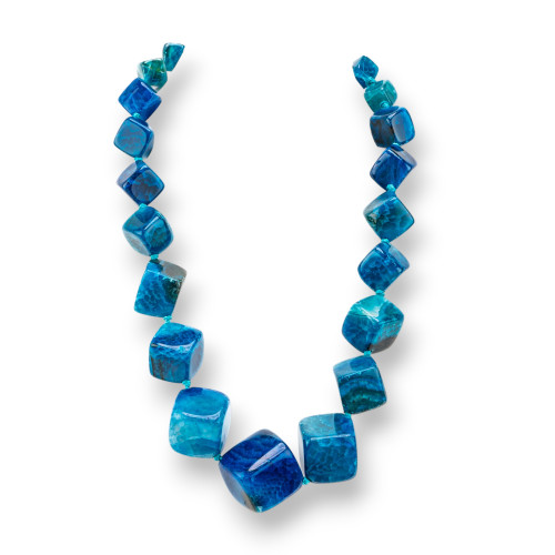 Knotted Semiprecious Stone Necklace With Brass Clasp 12-25mm Necklace Length 55cm Blue Agate