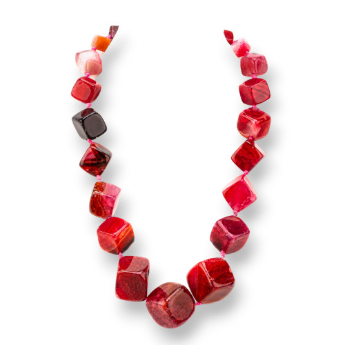 Knotted Semiprecious Stone Necklace With Brass Clasp 12-25mm Necklace Length 55cm Red Agate
