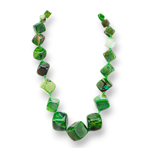 Geknotete Halbedelstein-Halskette mit Messingverschluss, 12–25 mm, Halskettenlänge 55 cm, grüner Achat