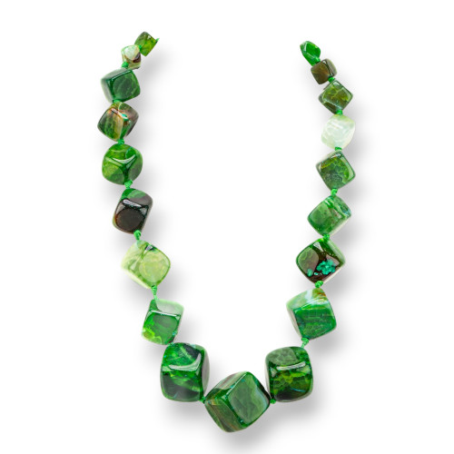 Collier en pierre semi-précieuse nouée avec fermoir en laiton, longueur du collier 12-25mm, 55cm, agate verte