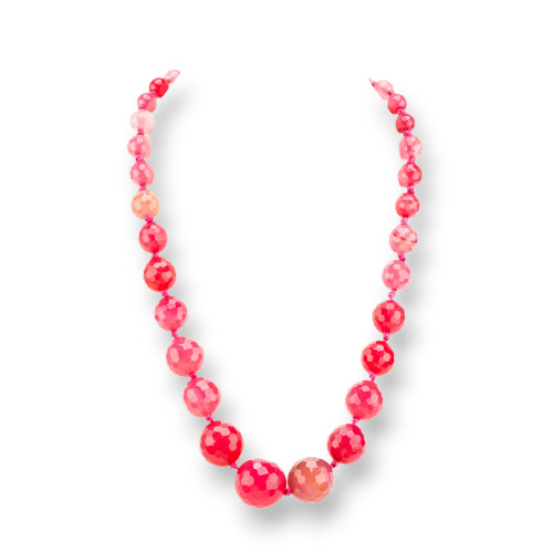Knotted Semiprecious Stone Necklace With Faceted Gradation Brass Clasp 6-20mm Necklace Length 55cm Fuchsia Agate