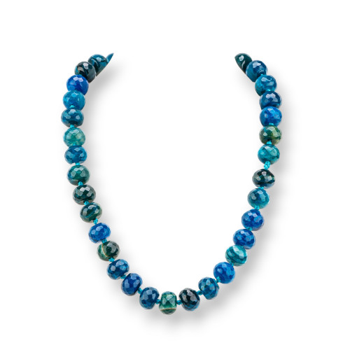 Knotted Semiprecious Stone Necklace With Brass Clasp Smooth Rondelle 12-18mm Necklace Length 50cm Blue Agate