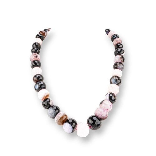 Knotted Semiprecious Stone Necklace With Brass Clasp Faceted Rondelle Gradation 12-25mm Necklace Length 50cm Mix