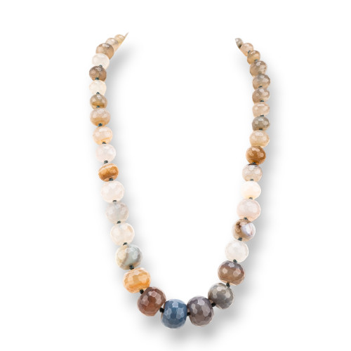 Knotted Semi-precious Stone Necklace With Brass Clasp Faceted Rondelle Gradation 12-25mm Necklace Length 55cm Botswan