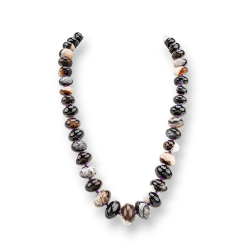 Knotted Semiprecious Stone Necklace With Brass Clasp Faceted Rondelle Gradation 12-25mm Necklace Length 55cm Brown