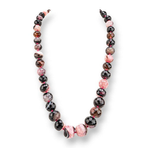 Knotted Semiprecious Stone Necklace With Brass Clasp Faceted Rondelle Gradation 12-25mm Necklace Length 55cm Black And