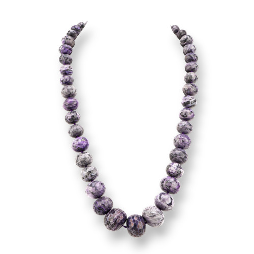 Knotted Semiprecious Stone Necklace With Brass Clasp Faceted Rondelle Gradation 12-25mm Necklace Length 55cm Purple