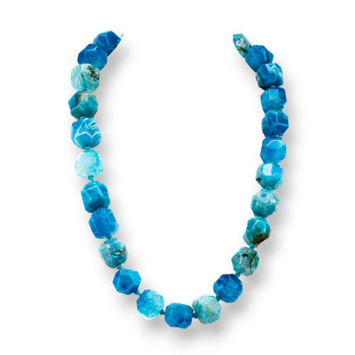 Knotted Semiprecious Stone Necklace With Brass Clasp Faceted Irregular Stone 16-22mm Necklace Length 55cm Blue Agate