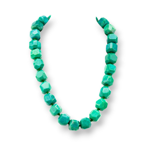 Knotted Semiprecious Stone Necklace With Brass Clasp Faceted Irregular Stone 16-22mm Necklace Length 55cm Green Agate