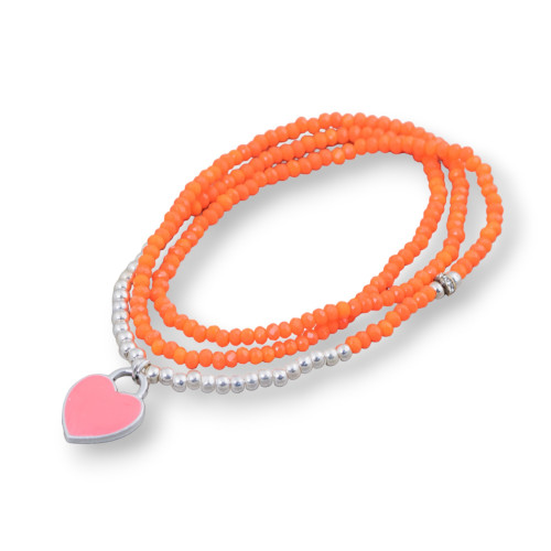 Elastic Bracelet Of Rondelle Crystals With Orange Enamelled Pendant