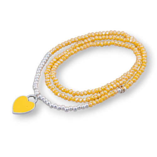 Elastic Bracelet Of Rondelle Crystals With Yellow Enamelled Pendant
