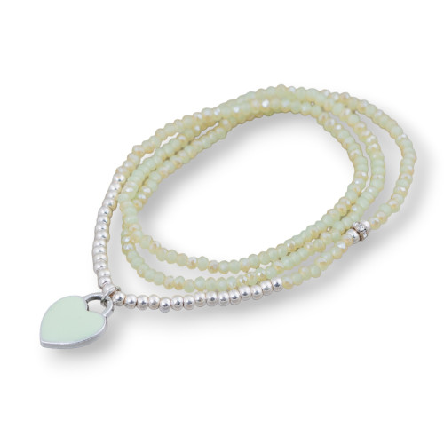 Elastic Bracelet of Rondelle Crystals with Mix Light Green Enamelled Pendant