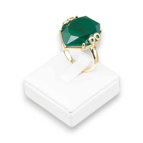 Bague Bronze Avec Cristaux 21x23mm Taille Ajustable Doré Vert