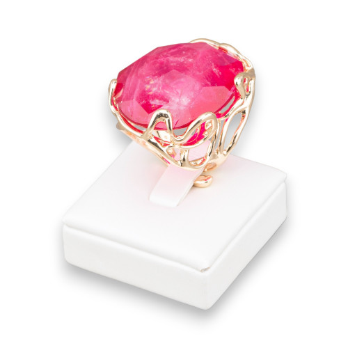 Χάλκινο δαχτυλίδι με ακανόνιστη φυσική πέτρα 28x32mm Ρυθμιζόμενο μέγεθος Golden Red Rock Crystal