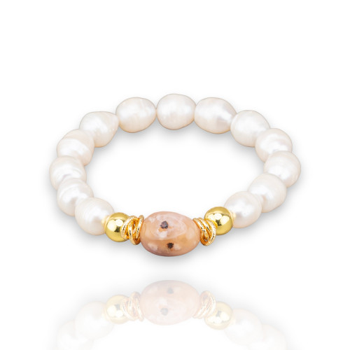 Bracelet Élastique de Perles de Rivière 10mm avec Pierres Hématite et Agate Naturelle Océan