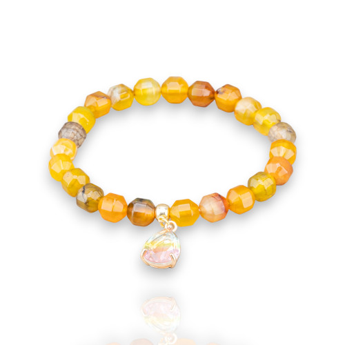 Elastic Bracelets Of Semi-precious Stones With Pendant With Yellow Agate CZ Crystals