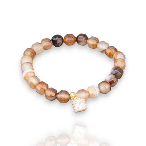Elastic Bracelets Of Semi-precious Stones With Pendant With Brown CZ Agate Crystals