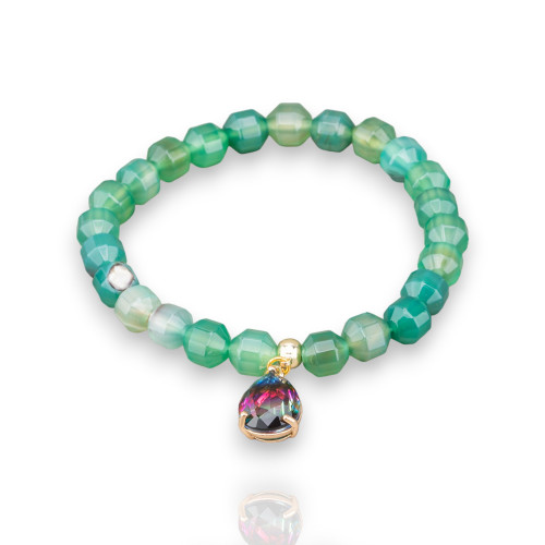 Stretch bracelets in semi-precious stones with pendant with green agate CZ crystals