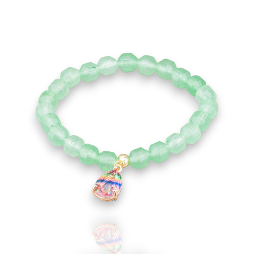 Stretch bracelets in semi-precious stones with pendant with green aventurine CZ crystals