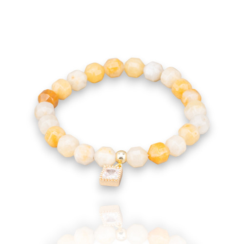 Elastic Bracelets Of Semi-precious Stones With Pendant With Calcite CZ Crystals