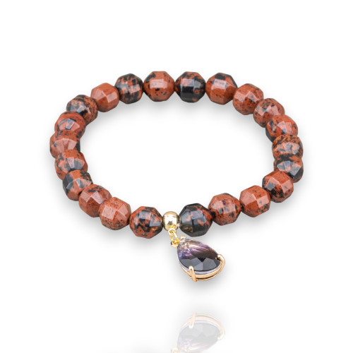 Elastic Bracelets Of Semi-precious Stones With Pendant With Brown Jasper CZ Crystals