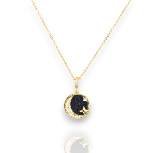 Collar de Plata 925 Colección Luna Chapado en Oro con Ónix