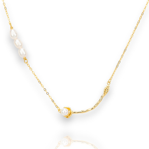 Collana Di Argento 925 Collezione Luna Placcato Oro Con Perle Di Fiume