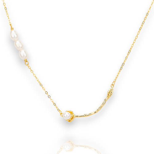 Collier en argent 925 plaqué or de la collection Luna avec perles d'eau douce