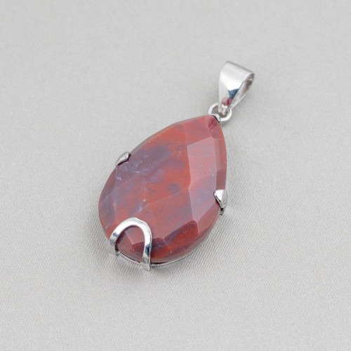 Pendant of 925 Silver and Semi-precious Stones Faceted Flat Drop 20x30mm - Red Indian Agate