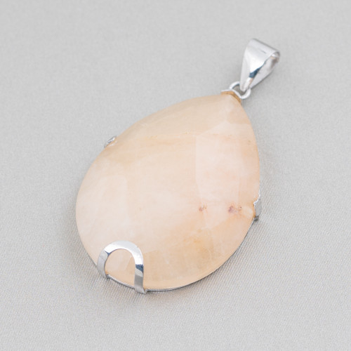 Pendant of 925 Silver and Semi-precious Stones Faceted Flat Drop 30x40mm - Calcite