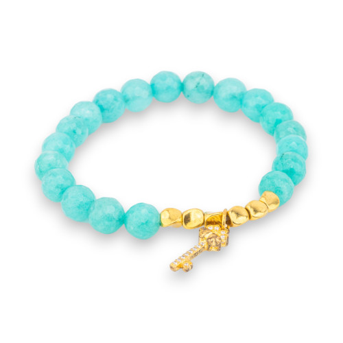 Pulsera de piedras semipreciosas y charms de latón con circonitas de jade turquesa