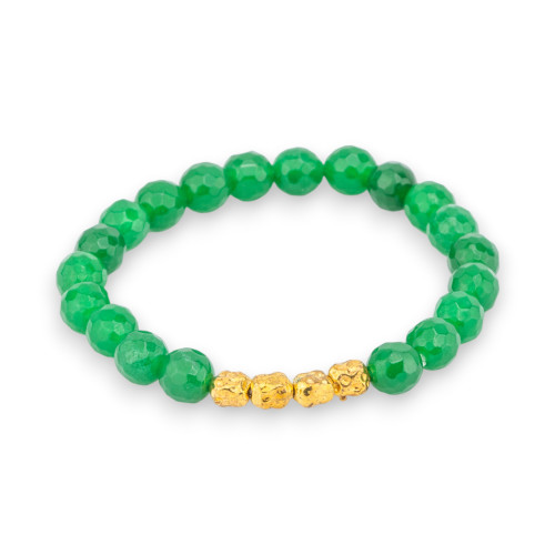 Bracelet of semi-precious stones and brass charms with green jade cubic zirconia