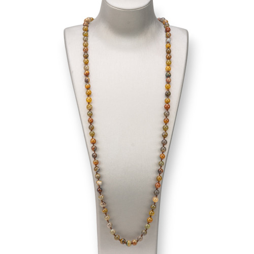 Collana Charlestone Di Pietre Dure 08mm Annodate 120cm Agata Crash Marrone Mix