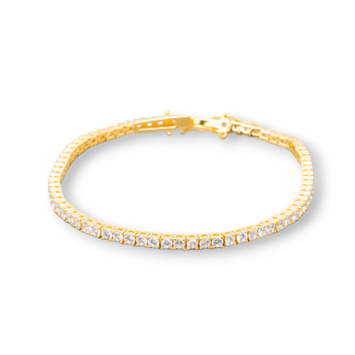 Bracciale Di Argento 925 Tennis Con Zircone Tondo da 3mm Lunghezza 16cm Esterno 3,2mm Bianco Dorato