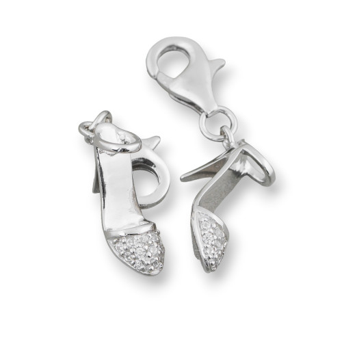 925 Silver Shoe Charms Pendant With Zircons 8x21mm 6pcs