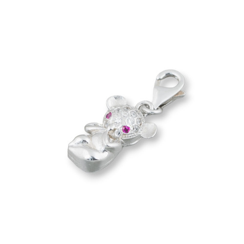 Pendentif en Argent 925 avec Mousqueton et Zircons 9x15mm 3pcs Ours en Peluche