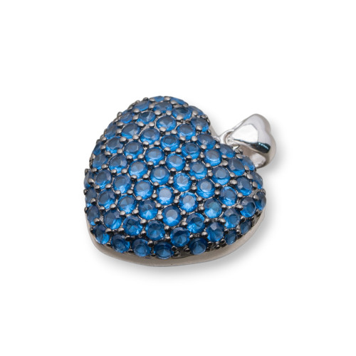 Μενταγιόν Καρδιά Ασημί 925 Με Ζιργκόν 21x27mm Μπλε