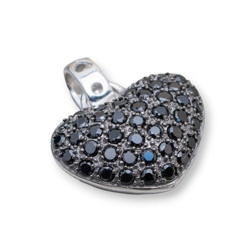 925 Silver Heart Pendant With Black Zircons 22x24mm