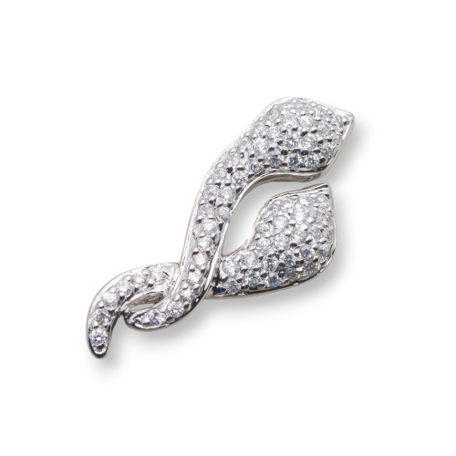 Pendant Of 925 Silver Intertwined Snakes With Pavè Zircons 14x30mm