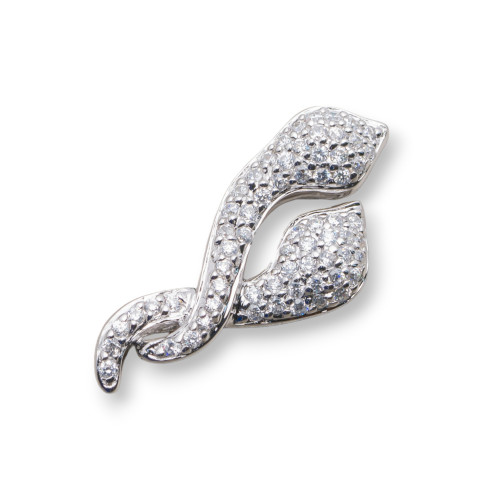 Ciondolo Pendente Di Argento 925 Serpenti Intrecciati Con Zirconi Pavè 14x30mm