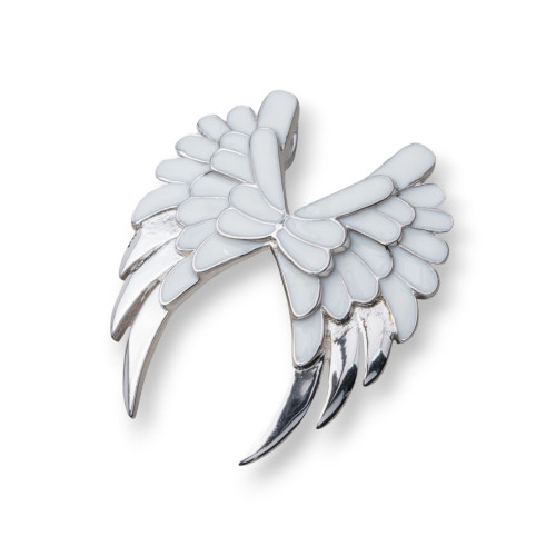 Pendentif Ailes d'Ange Emaillé Argent 925 22x27mm Blanc