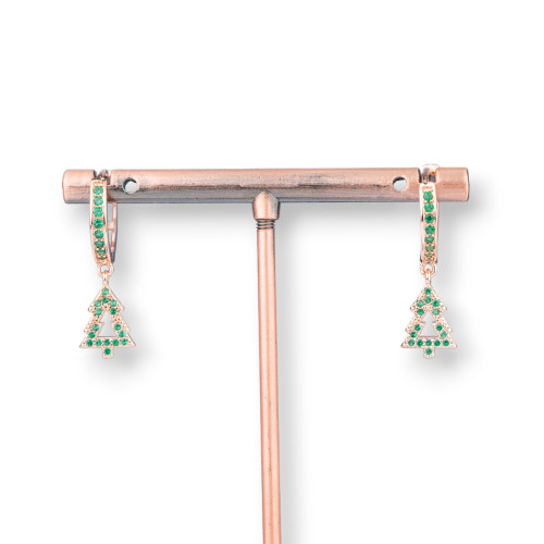 Boucles D'oreilles Puces Bronze Avec Zircons Et Pendentif Fantaisie 9x26mm Arbre Or Rose Vert