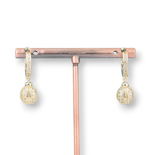 Boucles D'oreilles Puces Bronze Avec Zircons Et Pendentif Fantaisie 9x26mm Coccinelle Doré Blanc