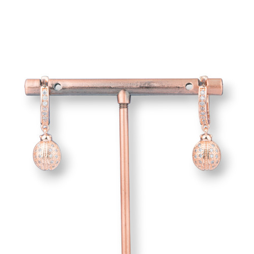 Orecchini Perno Di Bronzo Con Zirconi E Pendente Fantasia 9x26mm Coccinella Oro Rosa Bianco