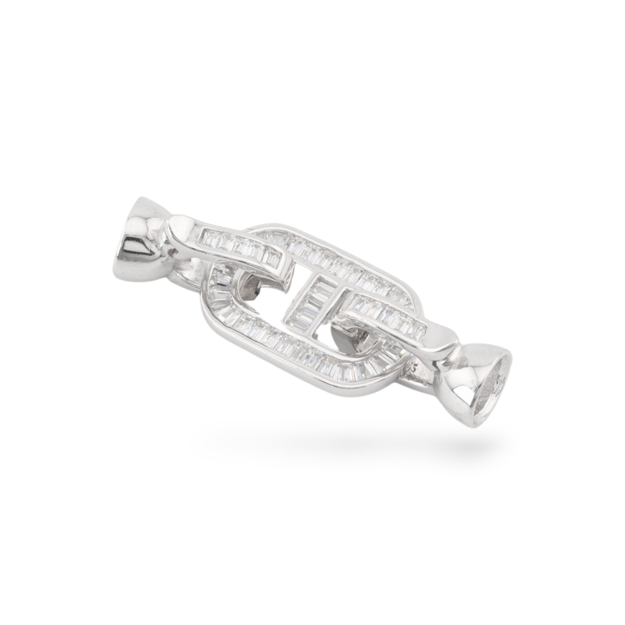 Chiusura A Scatto Di Argento 925 Con Zirconi 10x30mm Con Coppette Da 6mm 1pz
