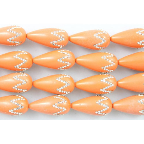 Tropfen mit 2 Löchern und Strasssteinen, 16 x 30 mm, orange Korallenpaste, 13 Stück