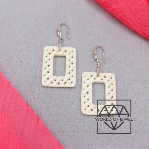 925 Silver and Resin Pierced Rectangle Earrings