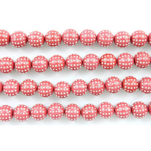 2 Hole Balls With Rhinestones 12mm Red Coral Paste 1 Strand