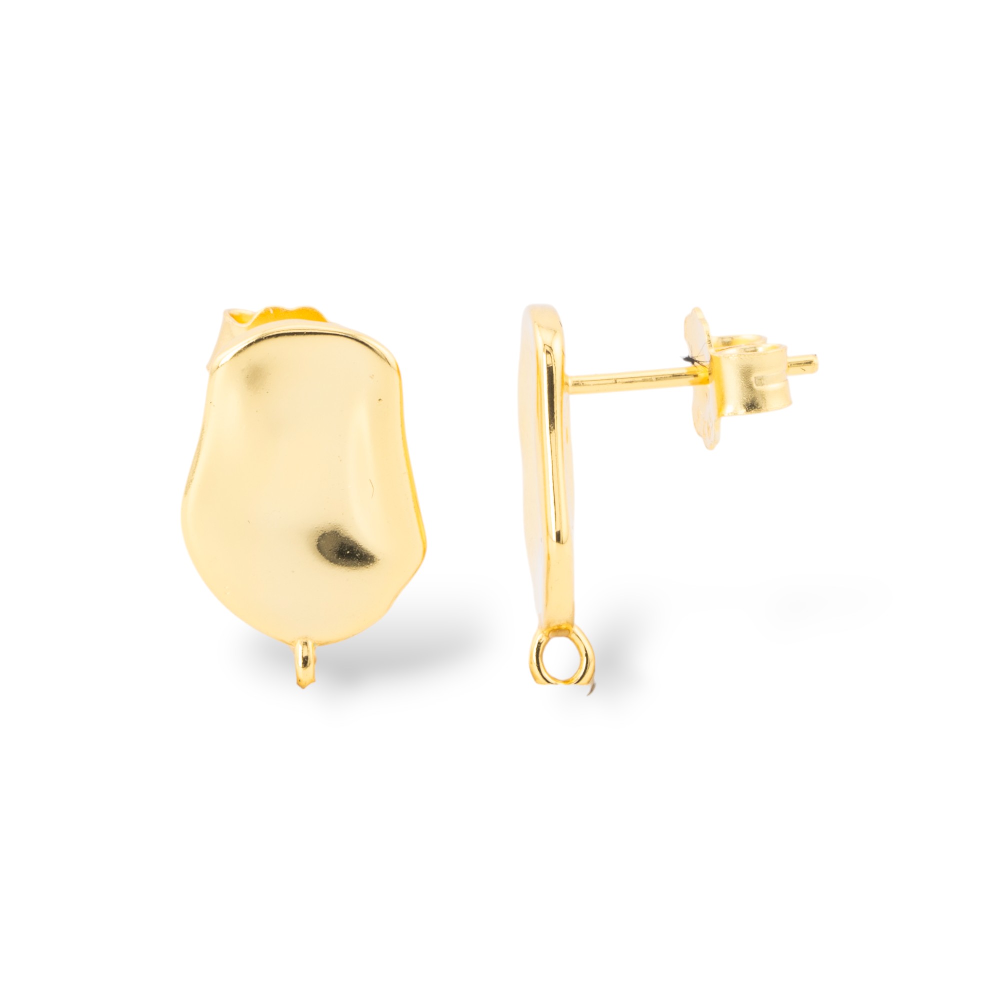 Base Per Orecchini A Perno Di Argento 925 Con Piatto Battuto 10x16mm 2 Coppie Dorato