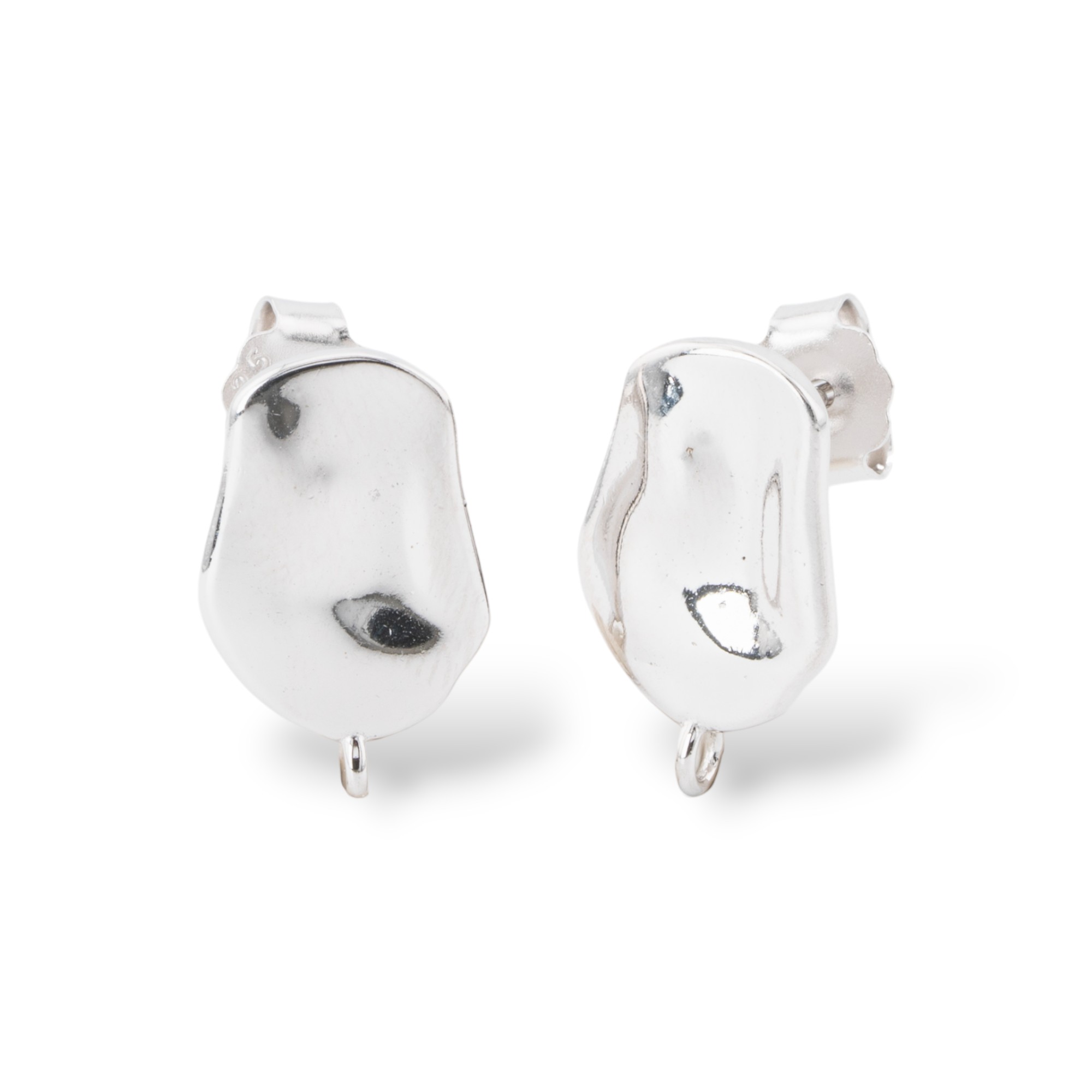 Base Per Orecchini A Perno Di Argento 925 Con Piatto Battuto 10x16mm 2 Coppie Rodiato